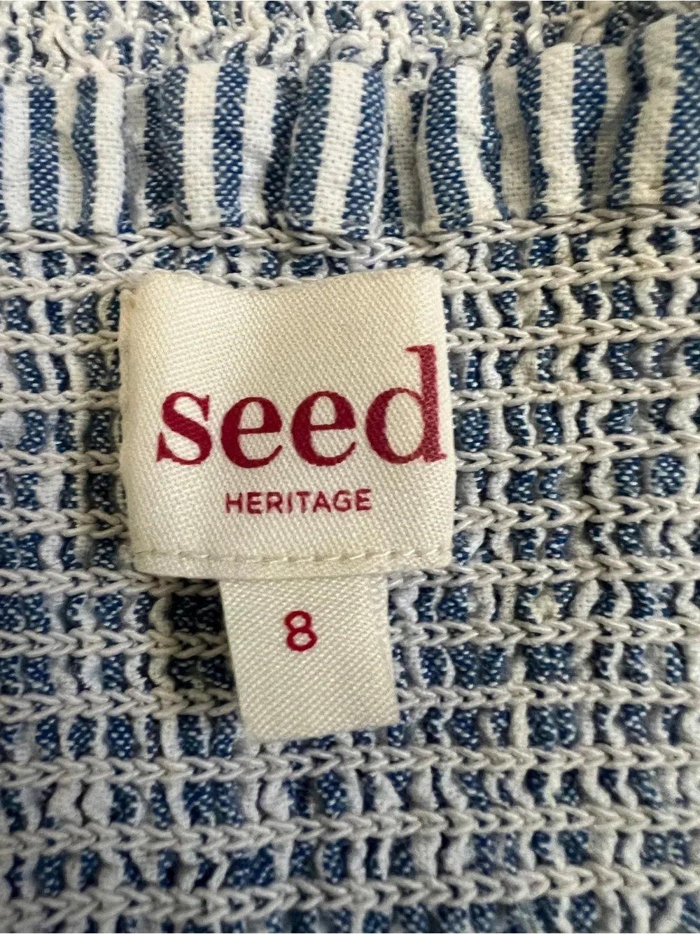 VGUC Seed Heritage Blue & White Smocked 💯 Cotton Striped Tank Dress Girls sz 8